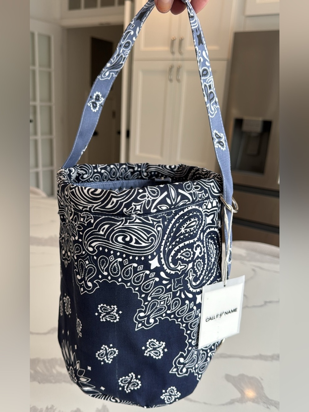 Call It By Your Name Seau Bag navy blue chambray bandana French bag purse NWT - Picture 3 of 9